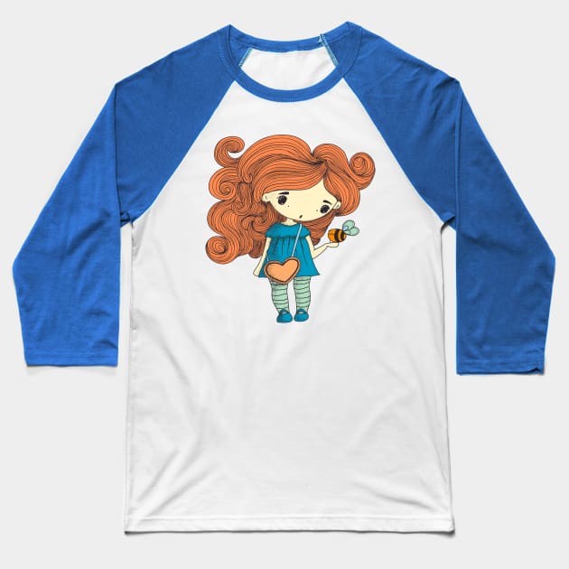 Girl and the bee Baseball T-Shirt by Happycactus